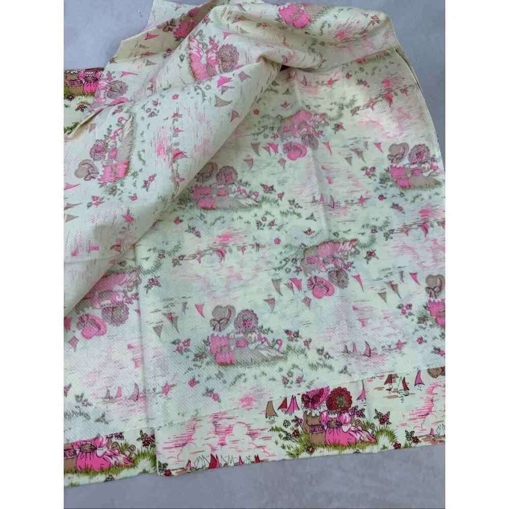Vintage 1950s Novelty Print Fabric Rayon Blend NWT 45x46”